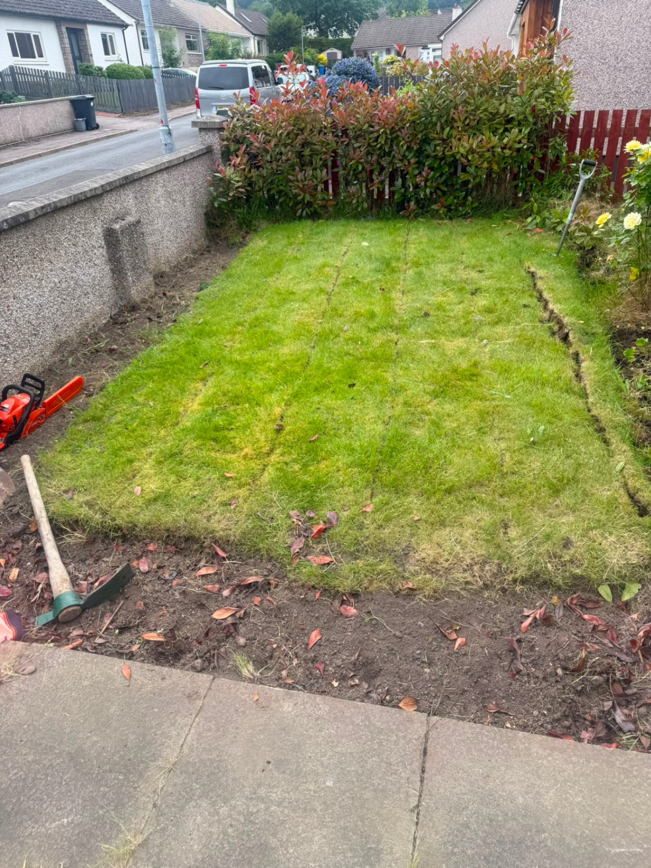 New turf lawn laid as part of a full landscaping project in the Highlands